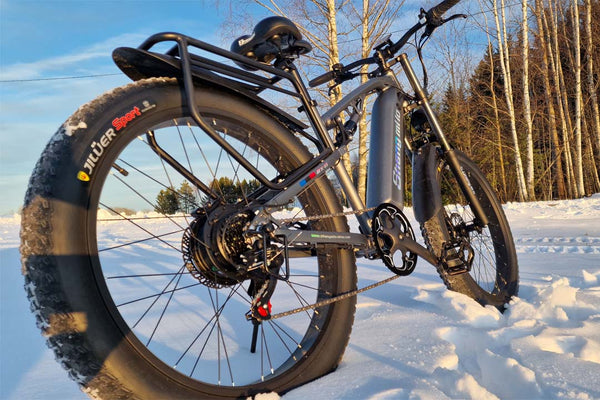 Ride with Delight: Snowy Electric Biking Bliss with Your Shengmilo Electric Bike!