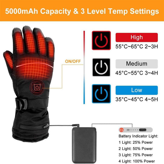 Självuppvärmande handskar med 2*4000Ah batteri